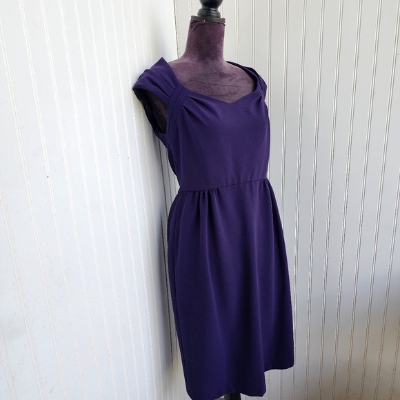 London Times Deep Purple Ruffle Tiered Dress Pencil Straight Sleeveless Lined 10 - Picture 2 of 15